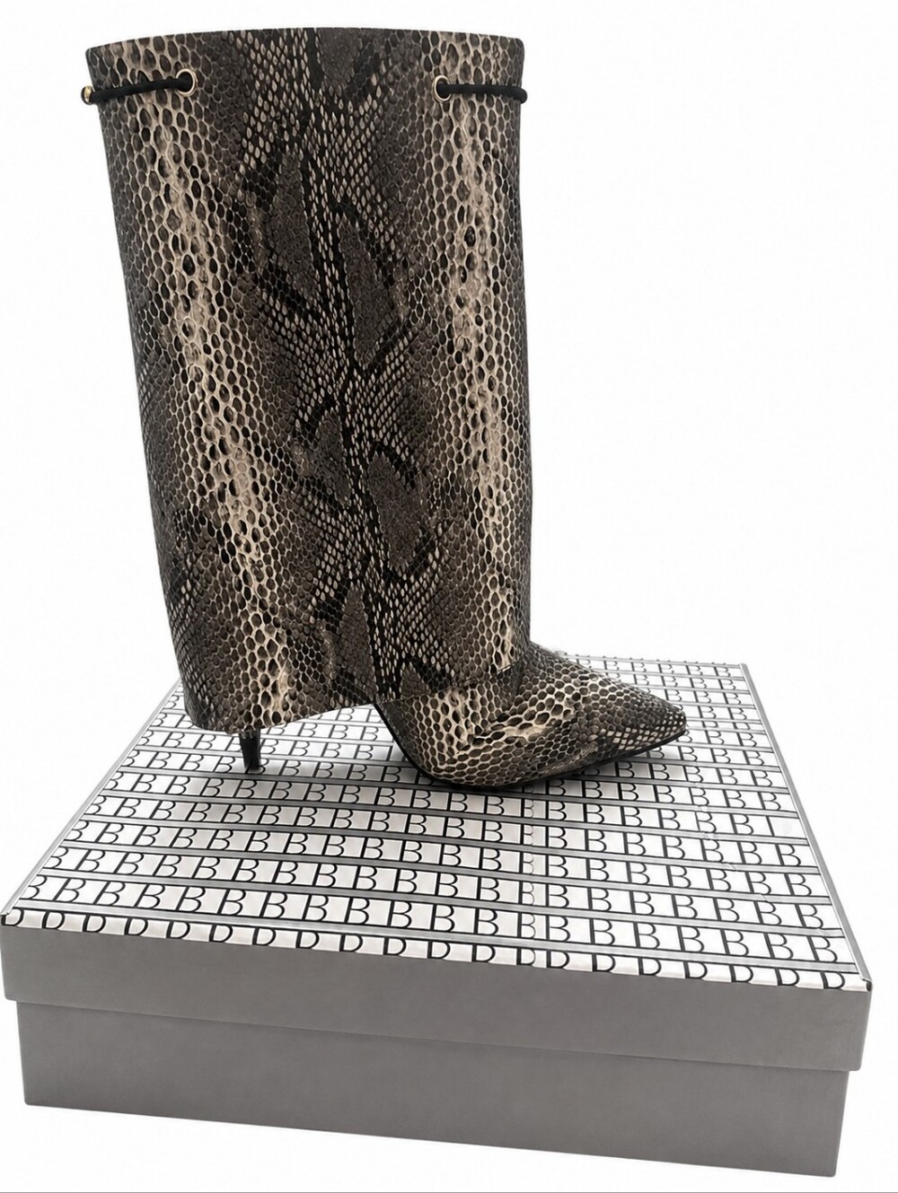 Newbella Women’s Snakeskin Print Fold Over Boots Size 8 Pointed Toe Heels